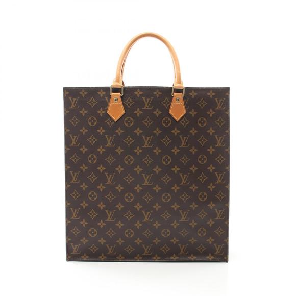 Louis Vuitton Tote Monogram Brown Leather Sac Bag Plat - Picture 2 of 7